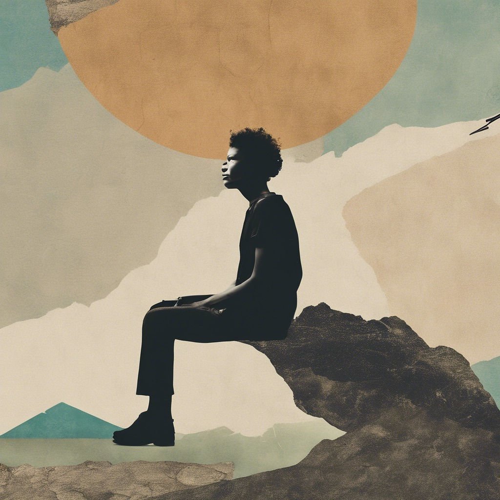 boy sitting on a rock